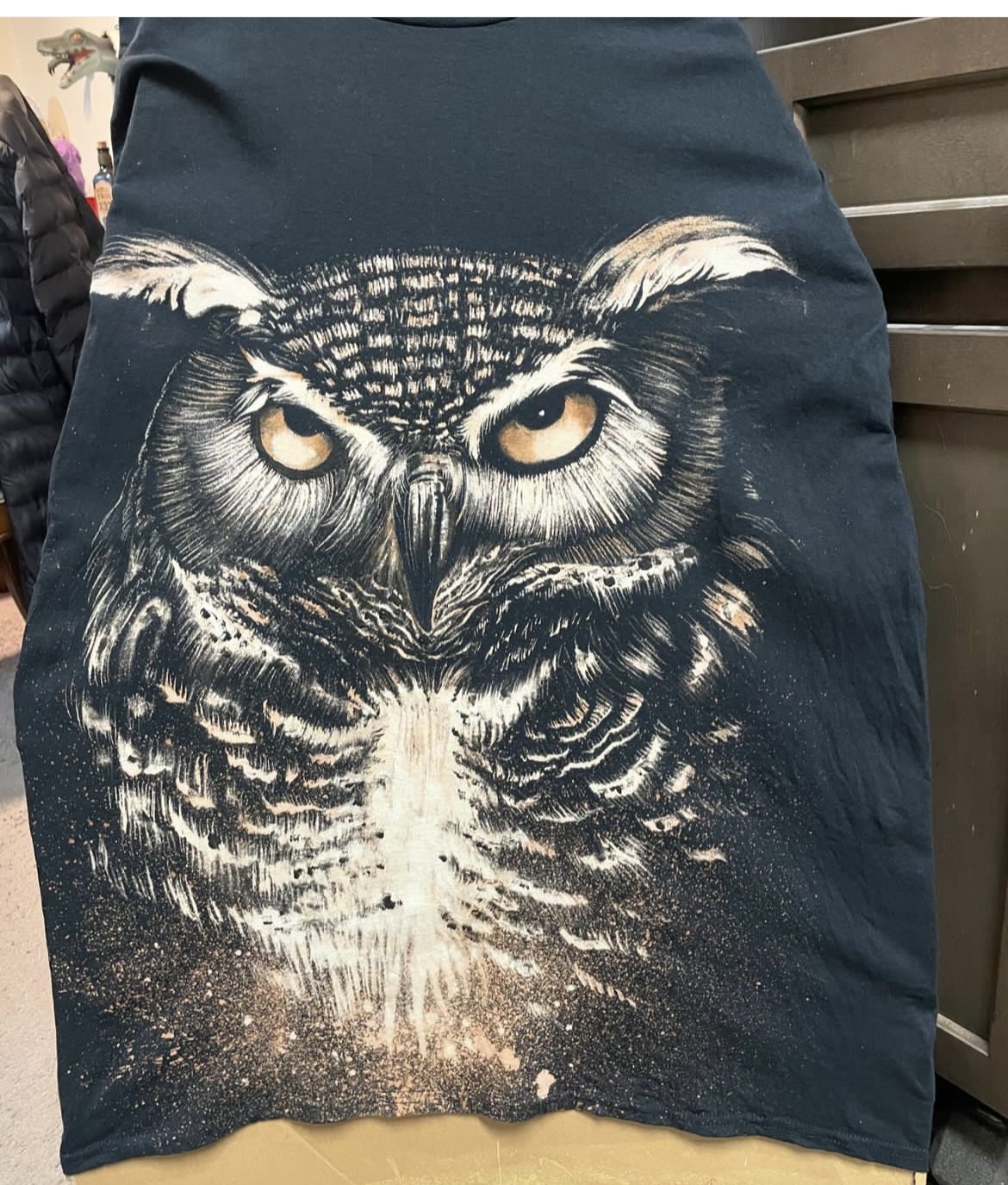 t-shirt design of an owl looking at you