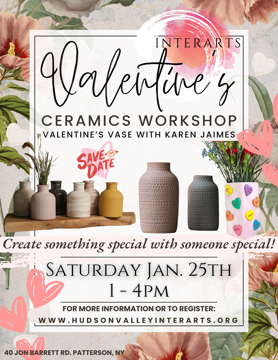 A flyer for a vase making workshop special for Valentines Day