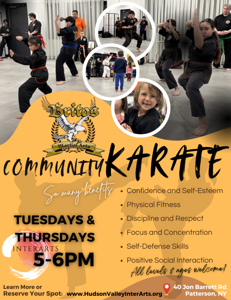 A flyer for community karate with Brito's Martial Arts.