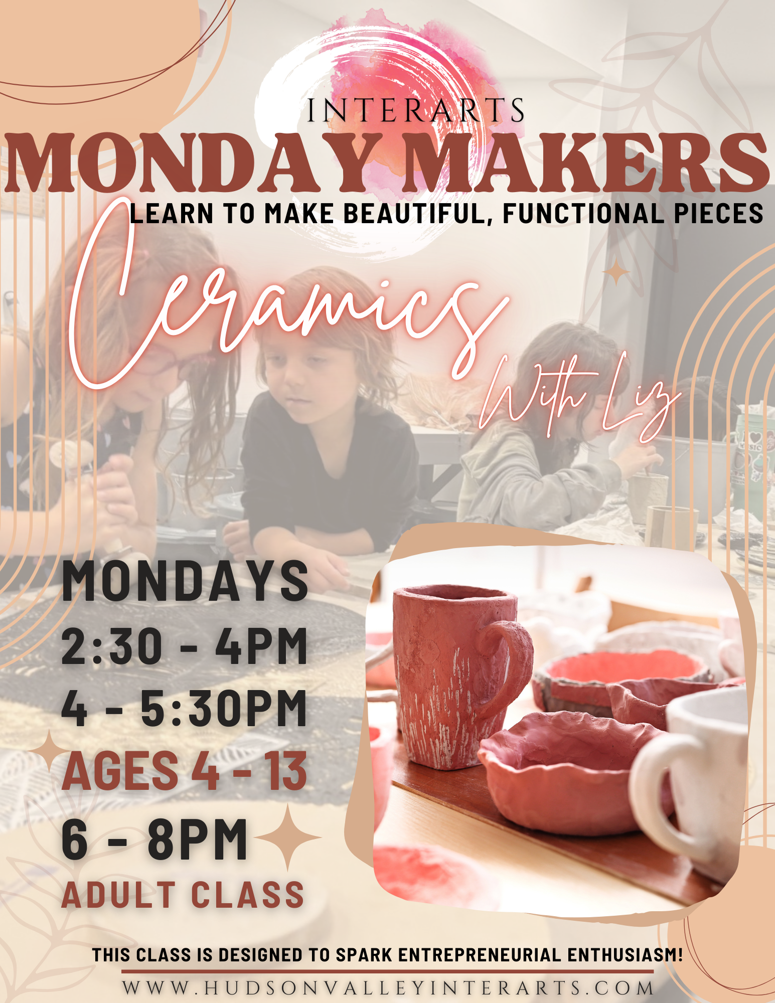 flyer for Monday Makers ceramics classes with Liz Stine