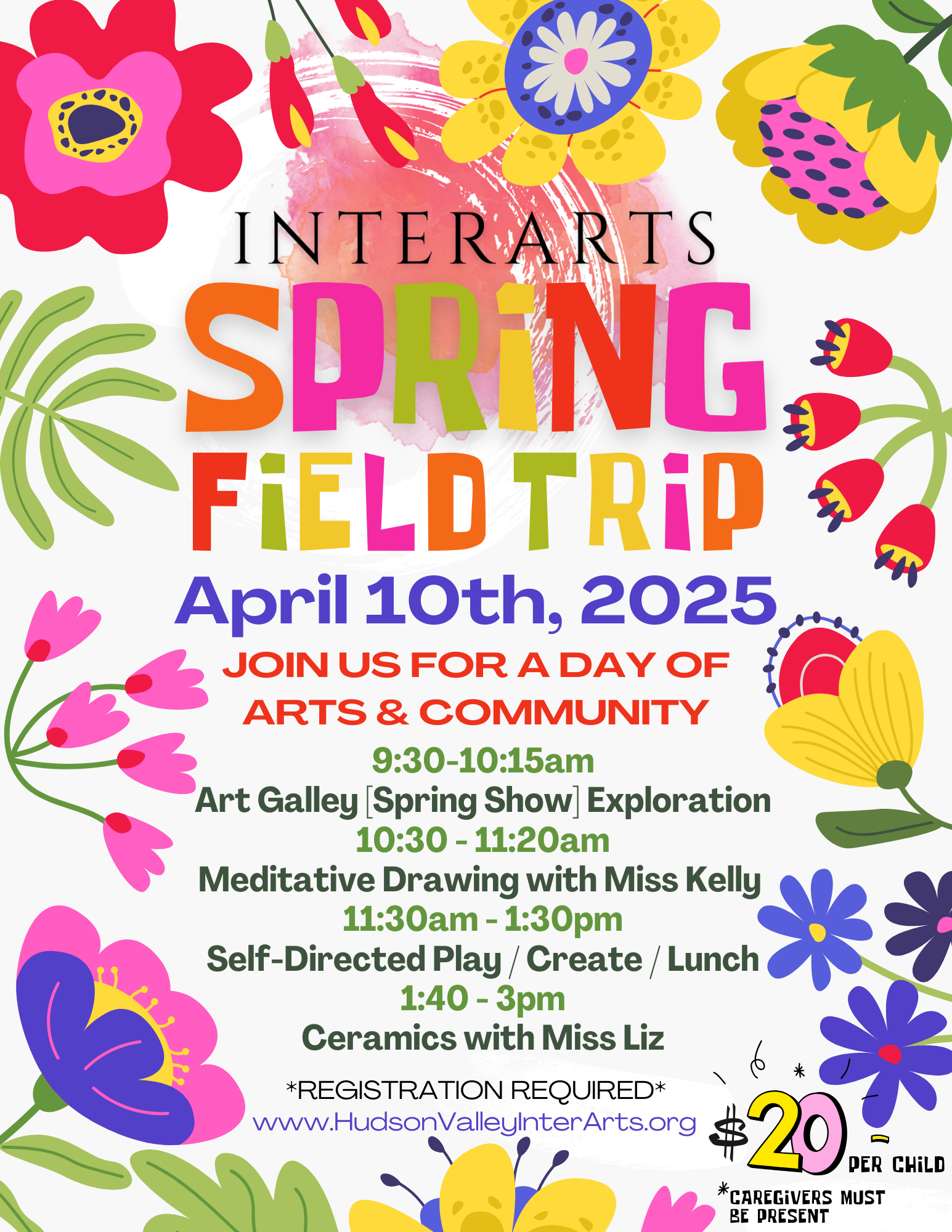 A flyer for a spring field trip day to the InterArts