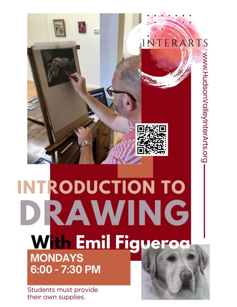 flyer for intro to drawing class on mondays at the InterArts