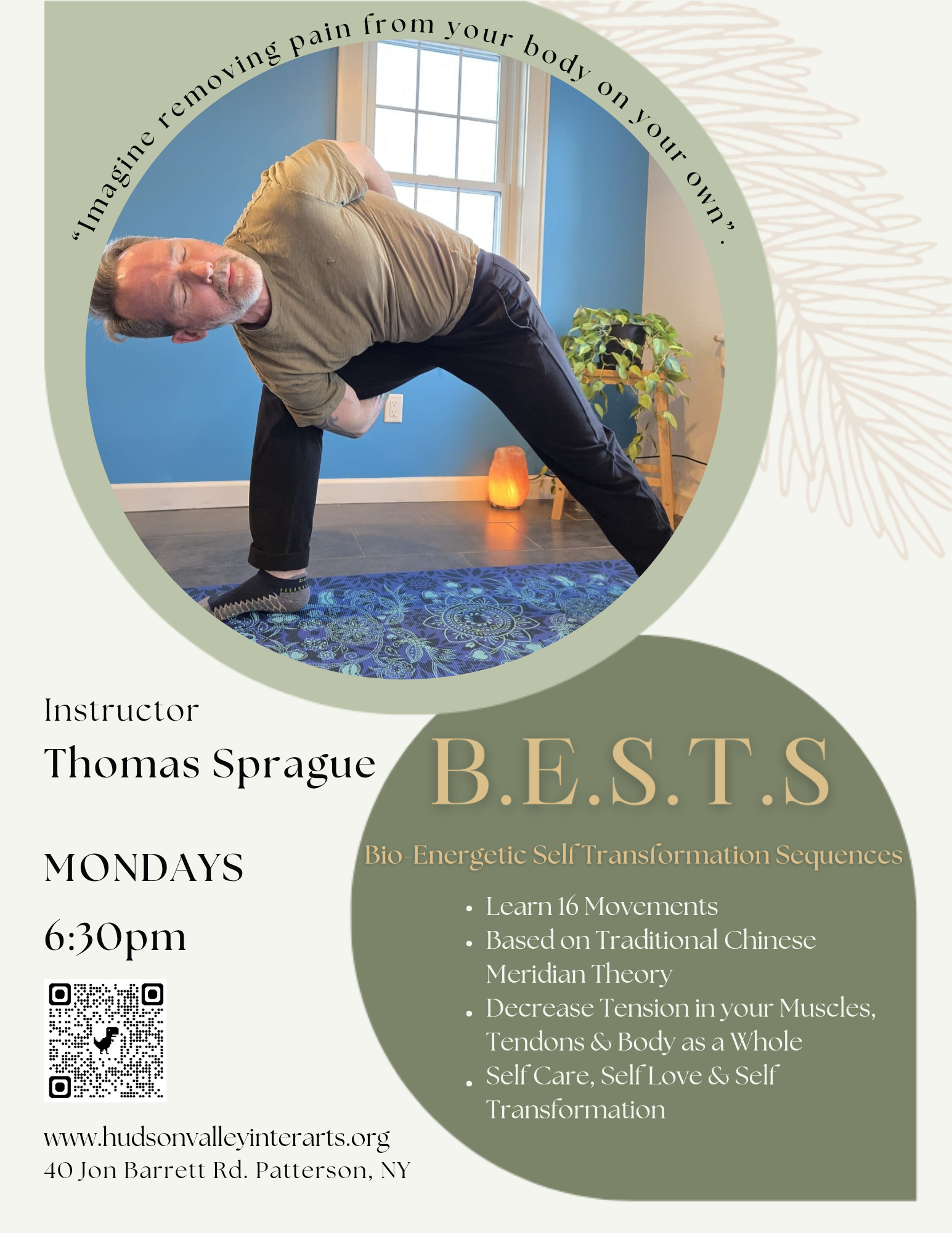 a flyer for the B.E.S.T.S. movement series for pain relief and longevity.
