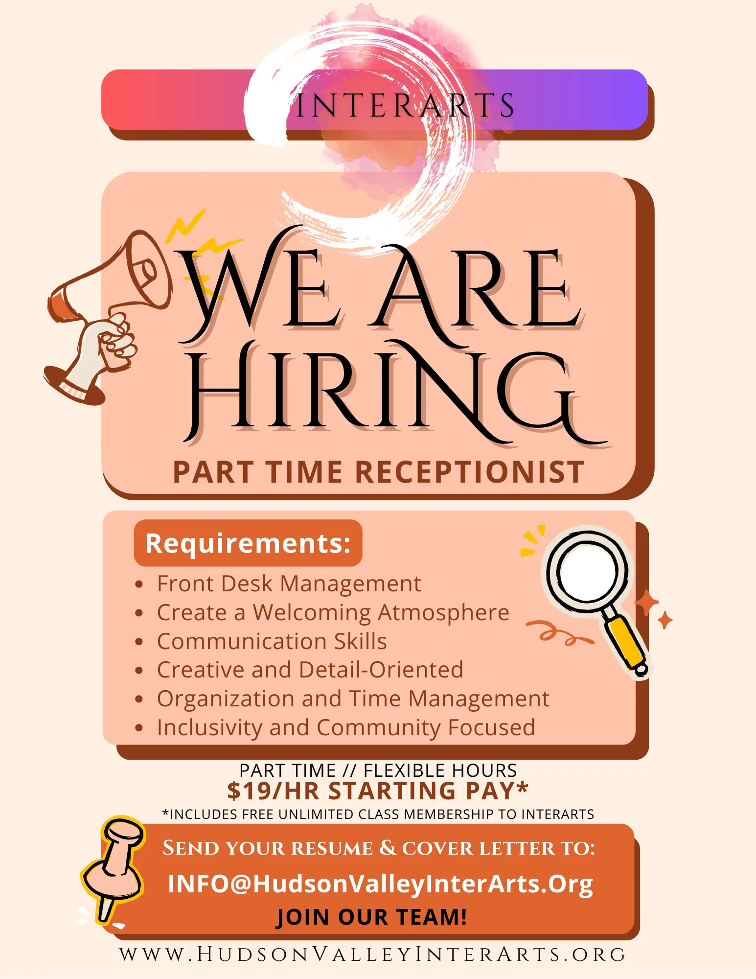 We are hiring a part-time receptionist
