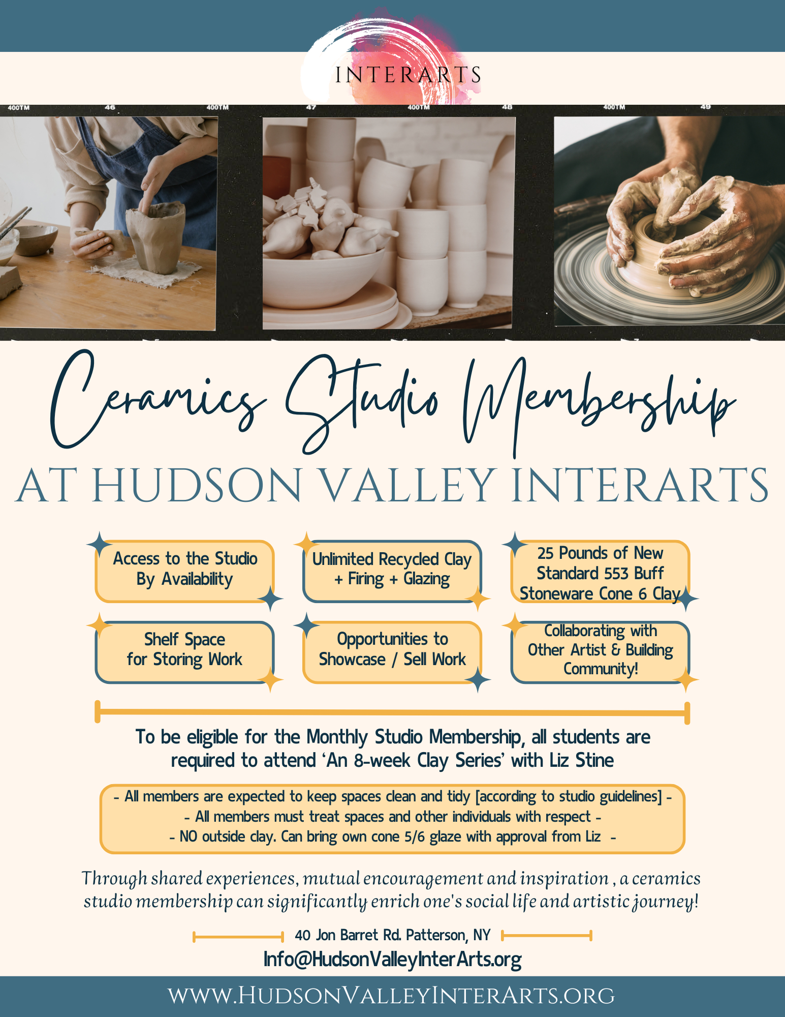 Graphic about the Ceramics Studio Membership at InterArts