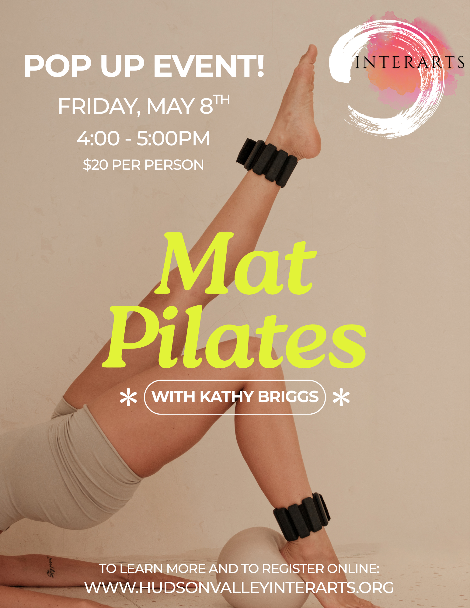 Pop Up Pilates Class on May 8th at Hudson Valley InterArts