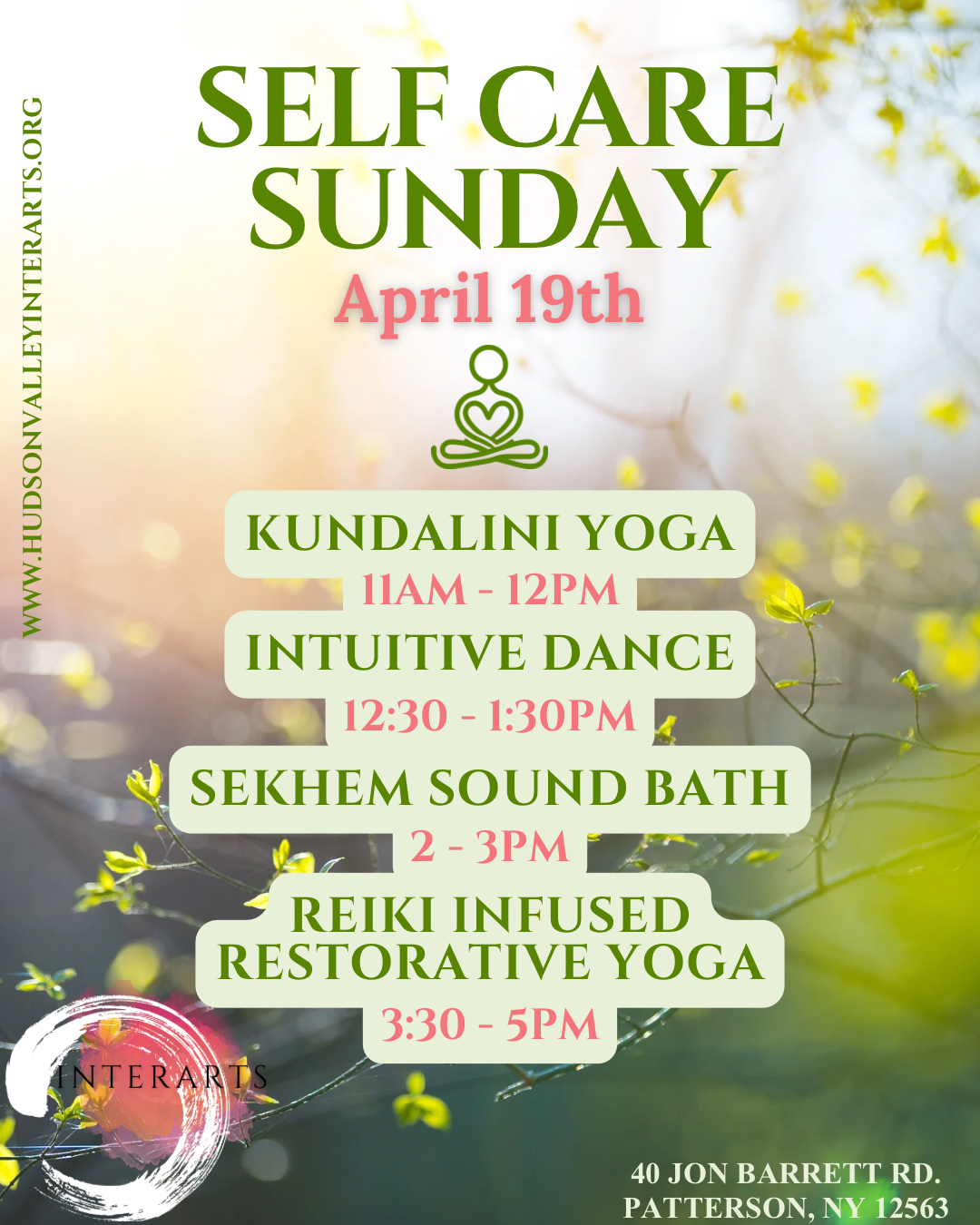 Lineup for April 19th Self-Care Sunday at InterArts
