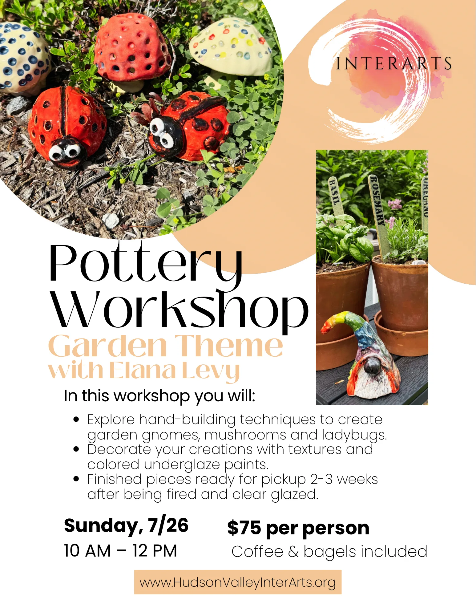 Pottery Garden workshop at Hudson Valley InterArts. July 26th.