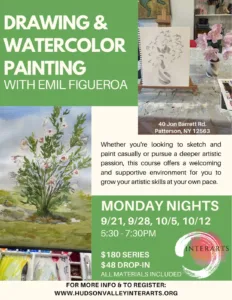 Flyer: Drawing & Watercolor Painting with Emil Figueroa, Monday nights 9/21, 9/28, 10/5, 10/12, 5:30-7:30pm