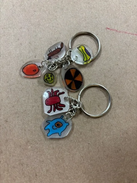 Shrink art keychain charms made at Kent Library
