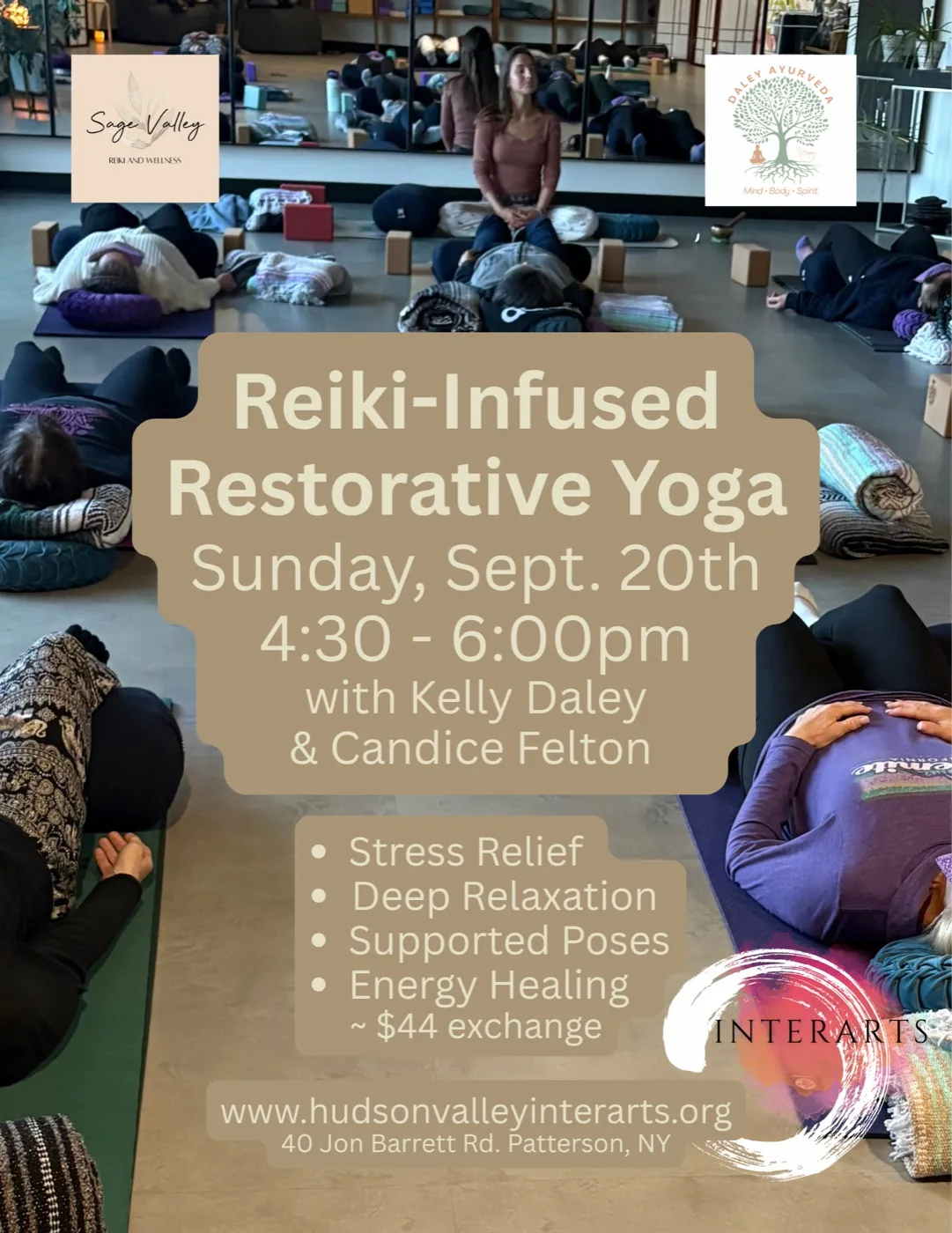 Reiki-Infused Restorative Yoga with Kelly Daley & Candice Felton, Sunday Sept 20 2026, 4:30–6 PM, $44