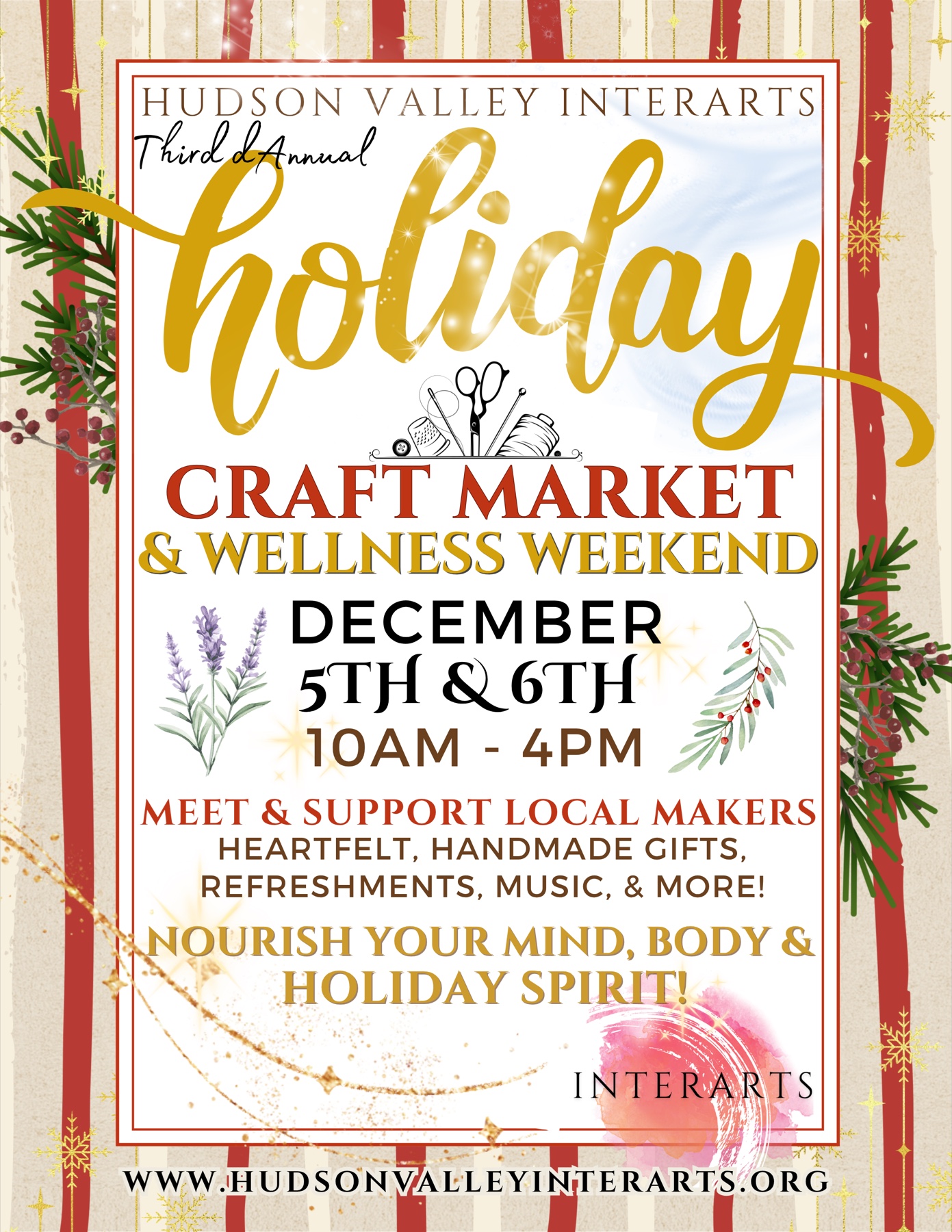 Hudson Valley InterArts Third Annual Holiday Craft Market & Wellness Weekend, December 5th & 6th, 10am to 4pm
