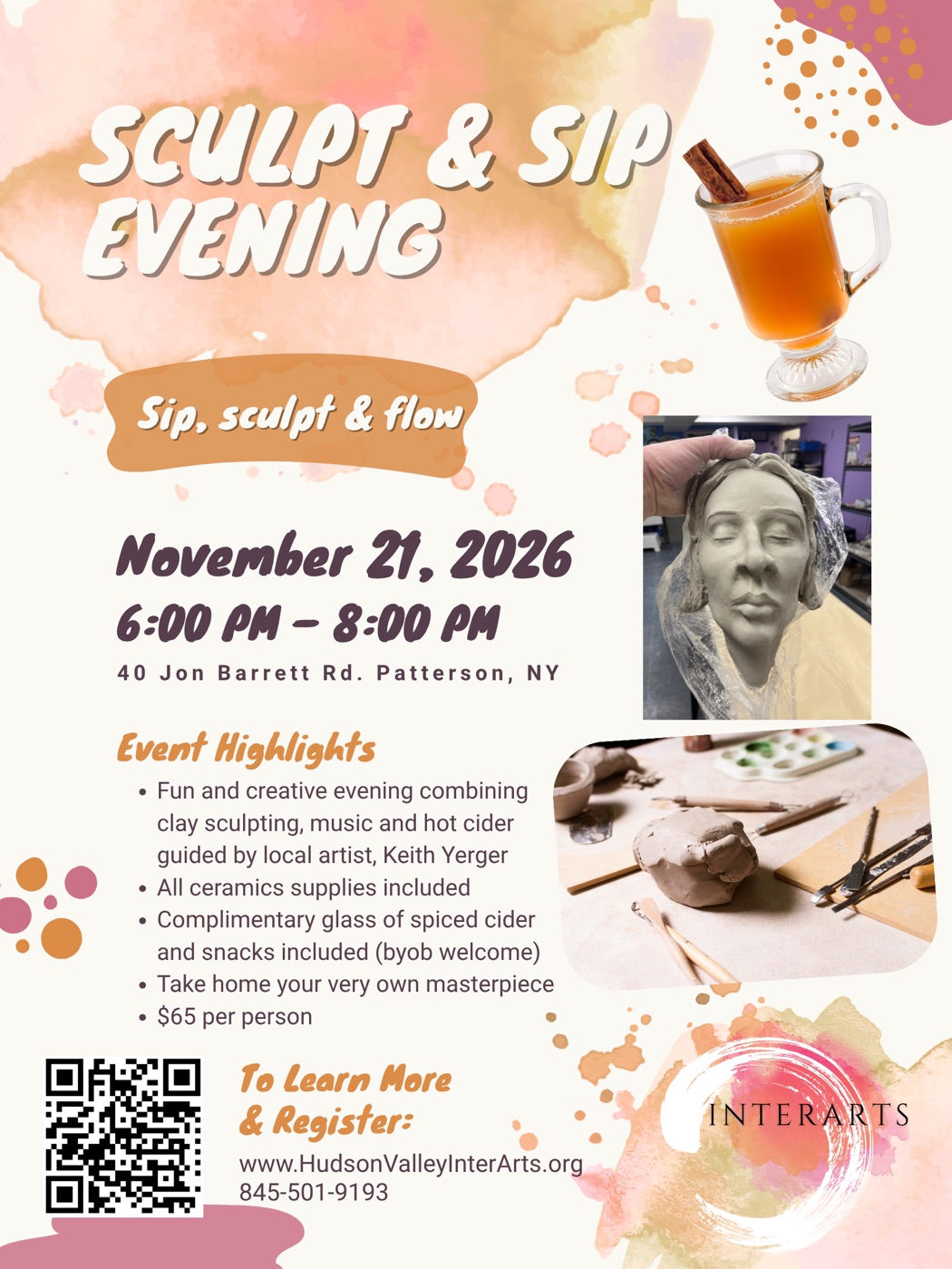 Sculpt & Sip Evening with Keith Yerger, November 21, 2026, 6–8 PM, $65